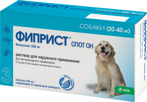 Изображение товара Капли от блох KRKA Фиприст для собак 20-40кг (3 пипетки)