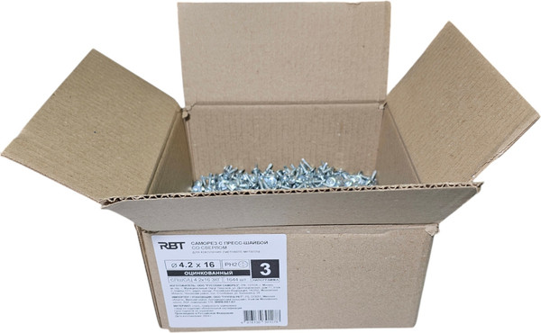 Изображение товара Саморез RBT СПШС/Ц 4.2х16 с прессшайбой со сверлом мелкий шаг (3кг, оцинкованный)