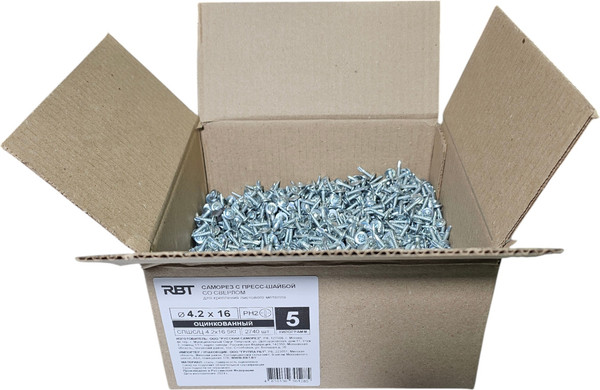 Изображение товара Саморез RBT СПШС/Ц 4.2х16 с прессшайбой со сверлом мелкий шаг (5кг, оцинкованный)
