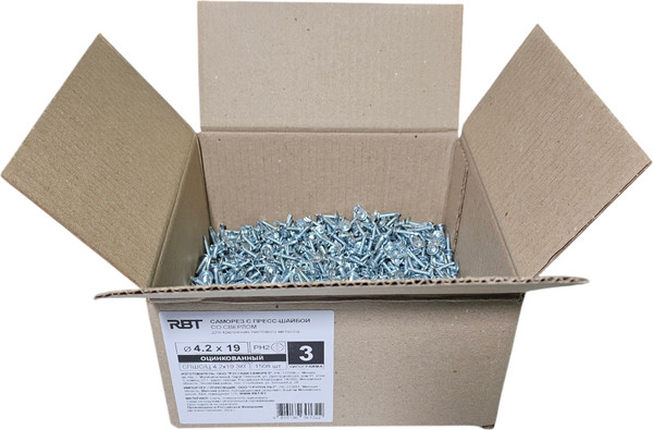 Изображение товара Саморез RBT СПШС/Ц 4.2х19 с прессшайбой со сверлом мелкий шаг (3кг, оцинкованный)