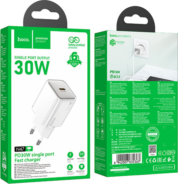 Изображение товара Зарядное устройство сетевое Hoco N47 PD30W Type-C (белый)
