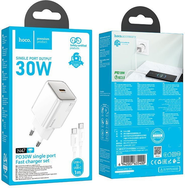 Изображение товара Зарядное устройство сетевое Hoco N47 PD30W Type-C (белый)