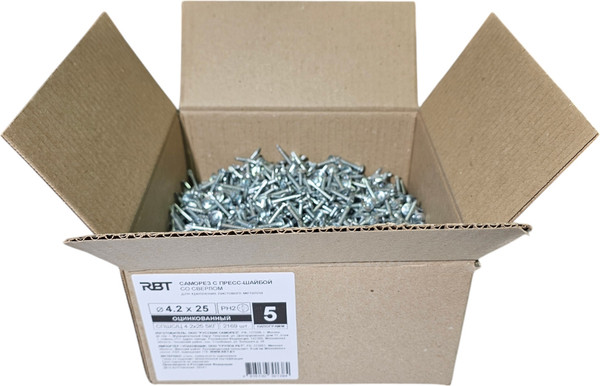 Изображение товара Саморез RBT СПШС/Ц 4.2х25 с прессшайбой со сверлом мелкий шаг (5кг, оцинкованный)