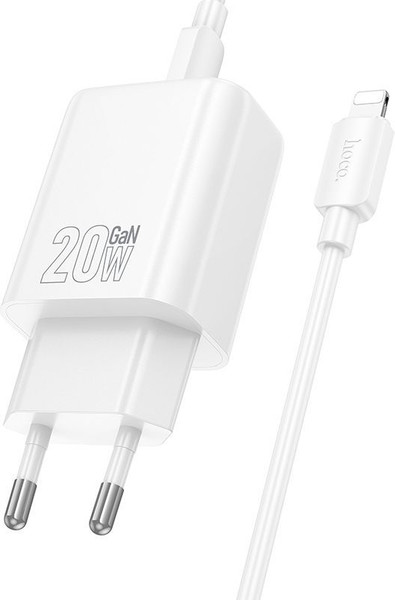 Изображение товара Зарядное устройство сетевое Hoco N61 с кабелем Lightning- Type-C (белый)