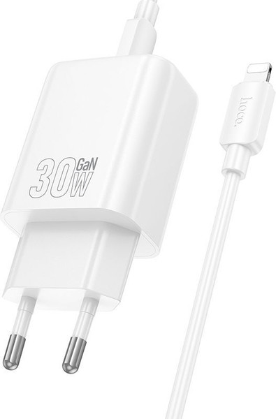 Изображение товара Зарядное устройство сетевое Hoco N62 с кабелем Lightning-Type-C (белый)