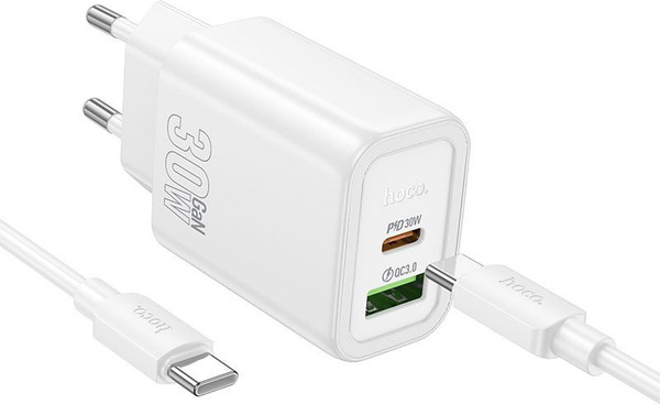 Изображение товара Зарядное устройство сетевое Hoco N63 с кабелем Type-C-Type-C (белый)