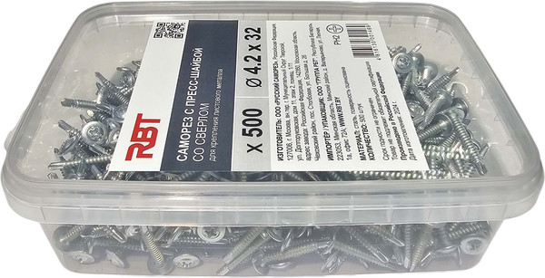 Изображение товара Саморез RBT СПШС/Ц 4.2х32 с прессшайбой со сверлом мелкий шаг (500шт, оцинкованный)