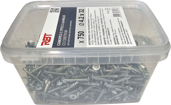 Изображение товара Саморез RBT СПШС/Ц 4.2х32 с прессшайбой со сверлом мелкий шаг (750шт, оцинкованный)