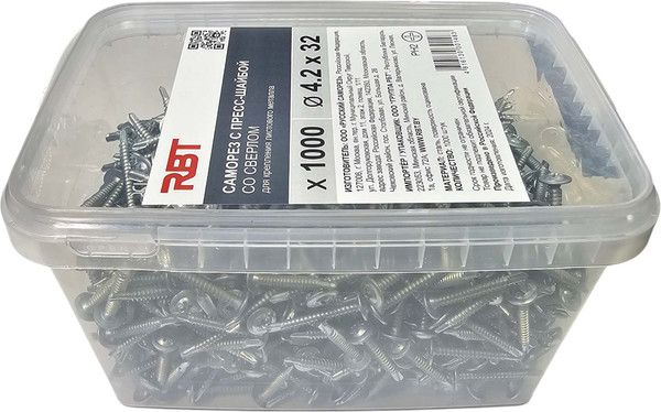 Изображение товара Саморез RBT СПШС/Ц 4.2х32 с прессшайбой со сверлом мелкий шаг (1000шт, оцинкованный)