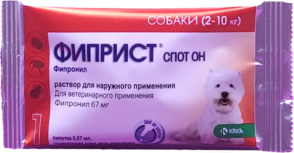 Изображение товара Капли от блох KRKA Фиприст спот он для собак 2-10кг (1 пипетка)