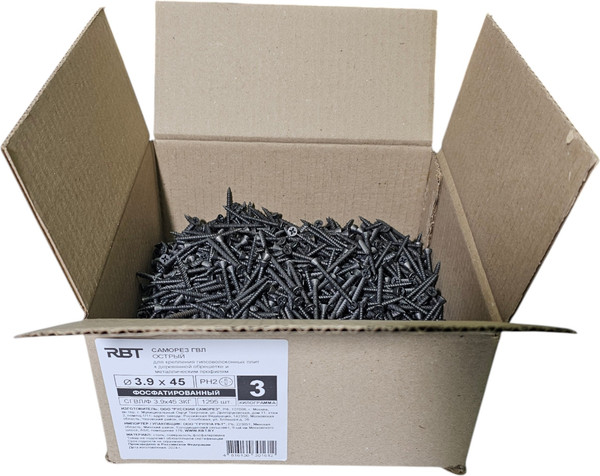 Изображение товара Саморез RBT СГВЛ/Ф 3.9х45 для ГВЛ острый (3кг, фосфатированный)
