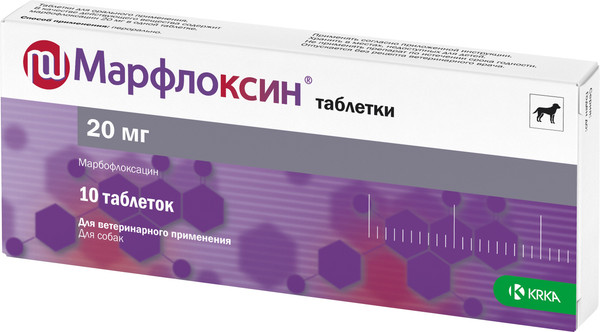 Изображение товара Таблетки антибактериальные для животных KRKA Марфлоксин 20мг (10 таблеток)