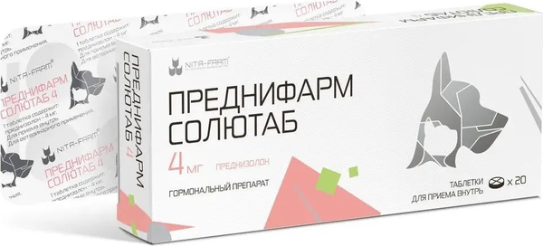 Изображение товара Таблетки противовоспалительные для животных Nita-Farm Преднифарм Солютаб 4мг (20 таблеток)