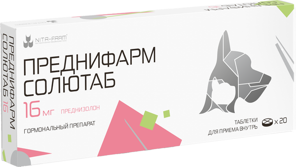 Изображение товара Таблетки противовоспалительные для животных Nita-Farm Преднифарм Солютаб 16мг (20 таблеток)