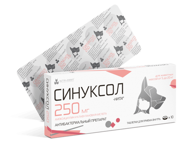 Изображение товара Таблетки антибактериальные для животных Nita-Farm Синуксол-Нита 250 (10 таблеток)