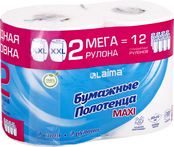 Изображение товара Бумажные полотенца Laima Мега рулон / 116377 (2шт)