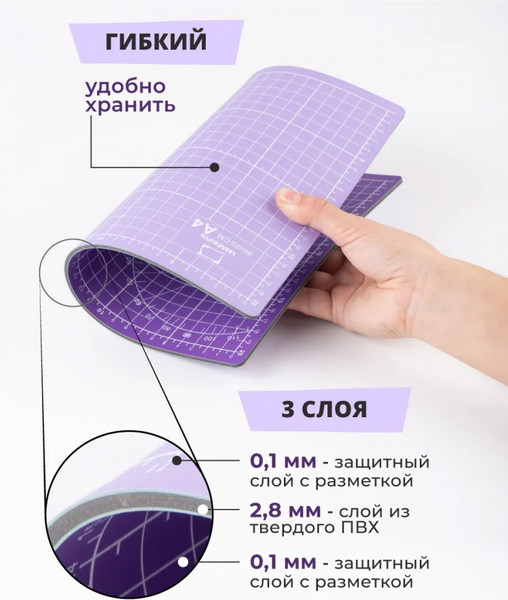 Изображение товара Коврик для резки Малевичъ 195331 (сиреневый)