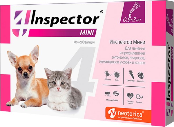 Изображение товара Капли от паразитов INSPECTOR Тотал mini для кошек и собак 0.5-2кг / I200