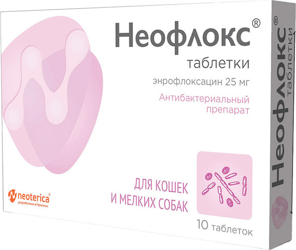 Изображение товара Таблетки антибактериальные для животных Неофлокс Для кошек и мелких собак / V101 (10 таблеток)