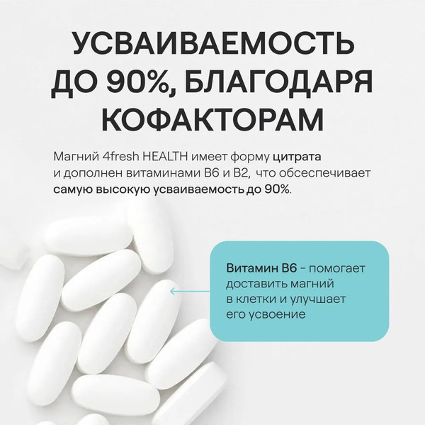 Изображение товара Витаминно-минеральный комплекс 4Fresh Магний В6 Максимум Витамир (60 таблеток)