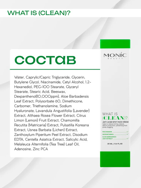 Изображение товара Крем для лица Monic Beauty What is clean? Точечный анти акне (20мл)