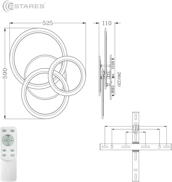 Изображение товара Люстра Estares Sonne 90W 4R-APP-590x525x110-WHITE/WHITE-220-IP20