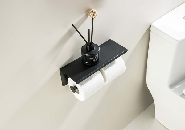 Изображение товара Держатель для туалетной бумаги Aquatek Оберон AQ4909MB (с полкой, черный матовый)