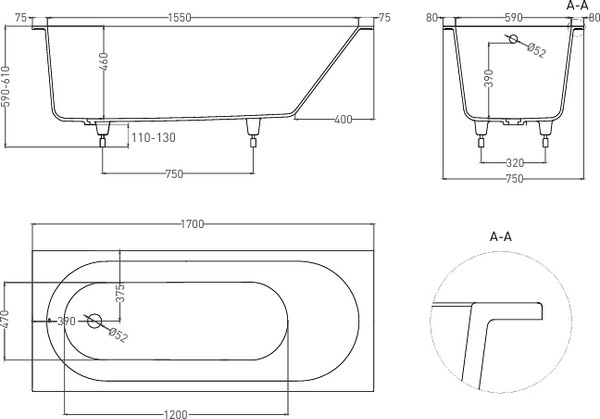 Изображение товара Ванна из искусственного камня LoveForm Lofo 170x75 Gelcoat UM12212 (белый глянцевый)