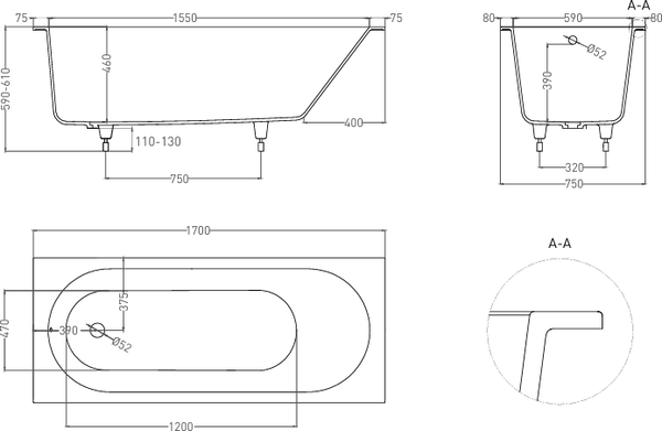 Изображение товара Ванна из искусственного камня LoveForm Lofo 170x75 Solid Surface UM12222 (белый матовый)