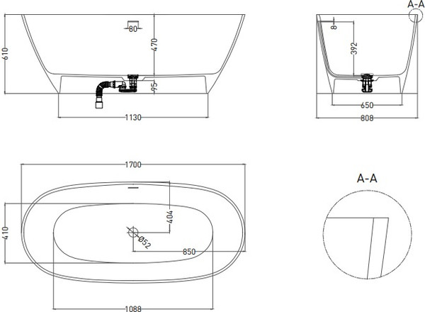 Изображение товара Ванна из искусственного камня LoveForm Lofo 170x80 Solid Surface UM12122 (белый матовый)