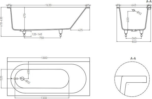 Изображение товара Ванна акриловая LoveForm Lofo 180x80 Gelcoat UM12312 (белый глянцевый)