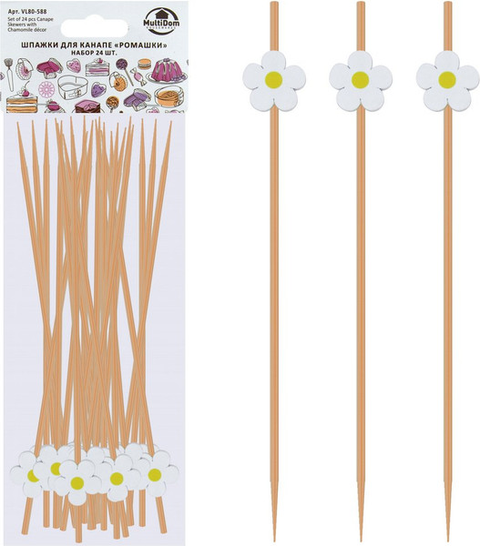 Изображение товара Набор шпажек для канапе Мультидом Ромашки VL80-588 (24шт)