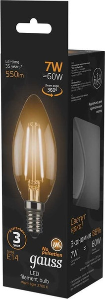 Изображение товара Лампа Gauss Filament Candle E14 7W 2700K / 14801107