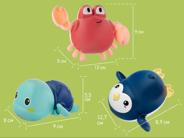 Изображение товара Набор игрушек для ванной ROXY-KIDS Черепаха, краб, пингвин / RWIN-002