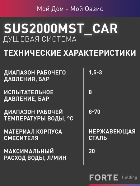 Изображение товара Душевая система со смесителем Oasis SUS2000MSt_Car