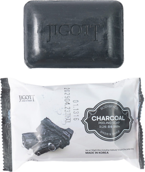 Изображение товара Мыло твердое Jigott Charcoal Scrub Soap для лица и тела с древесным углем (150г)