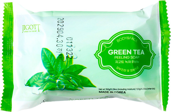 Изображение товара Мыло твердое Jigott Green Tea Scrub Soap для лица и тела с экстрактом зеленого чая (150г)