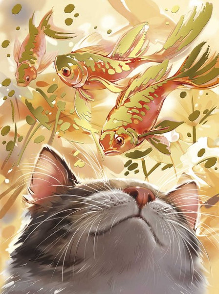Изображение товара Картина по номерам Феникс+ Кот с рыбами / 67959