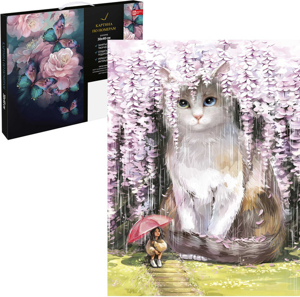 Изображение товара Картина по номерам Феникс+ Кот в сакуре / 67932