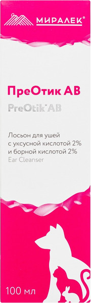Изображение товара Лосьон для лечения ушей у животных Миралек ПреОтик AB (100мл)