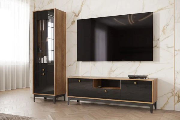 Изображение товара Шкаф с витриной НК Мебель Brass ШКС-2 (черный глянец)