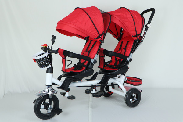 Изображение товара Трехколесный велосипед с ручкой NINO Двухместный (красный)