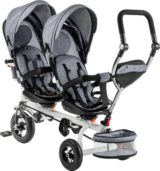 Изображение товара Трехколесный велосипед с ручкой NINO Двухместный (серый)