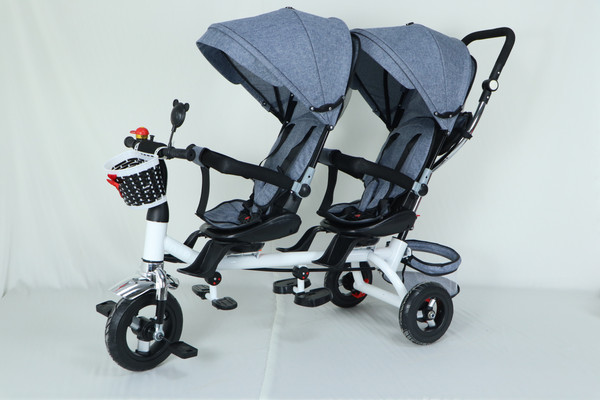 Изображение товара Трехколесный велосипед с ручкой NINO Двухместный (серый)