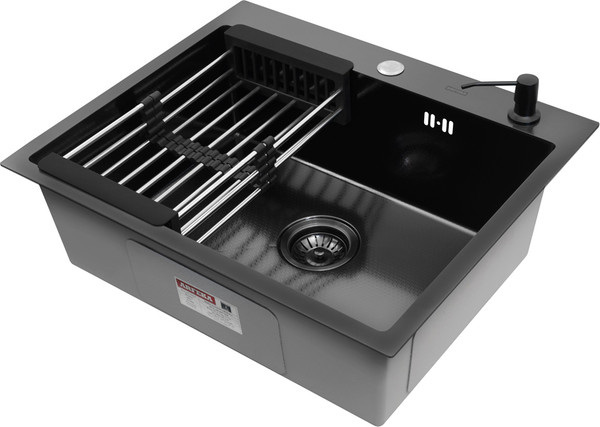 Изображение товара Мойка кухонная Arfeka Eco AR 60x50 + CL AR + DS AR (Black Decor Volcanic Rock, с дозатором и коландером)