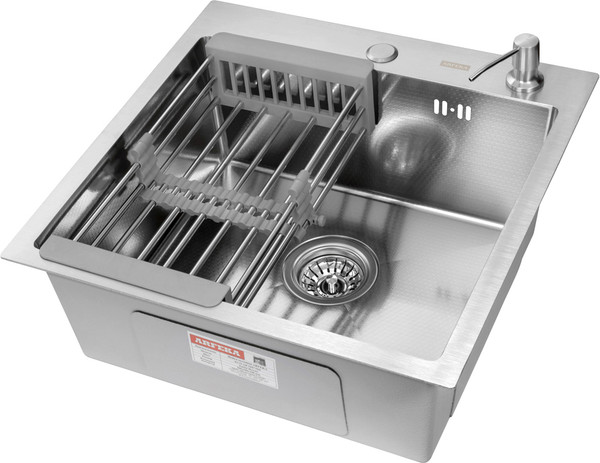 Изображение товара Мойка кухонная Arfeka Eco AR 50x50 + CL AR + DS AR (Satin Decor Millet Grains, с дозатором и коландером)