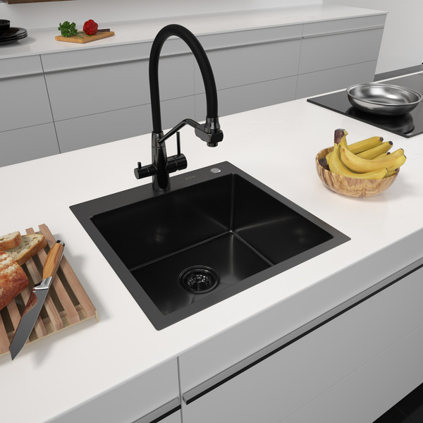 Изображение товара Мойка кухонная Arfeka Eco AR 50x50 (Black PVD Nano Decor Volcanic Rock)