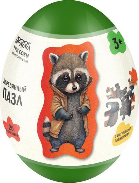 Изображение товара Развивающая игра Три совы Деревянный в яйце. Енот / ДП_55041/ПЗ00119
