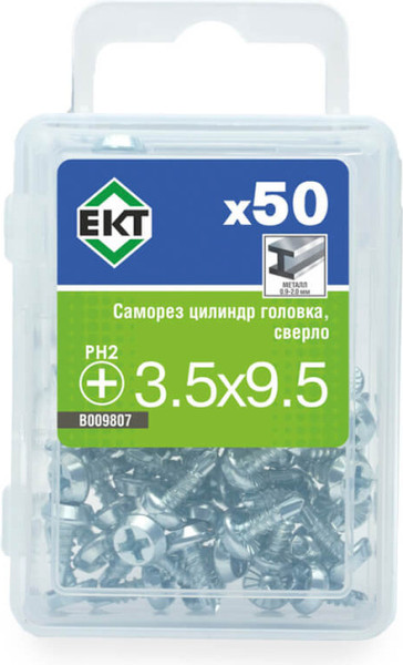 Изображение товара Набор саморезов ЕКТ С цилиндрической головкой 3.5x9.5 сверло / B009807 (50шт)