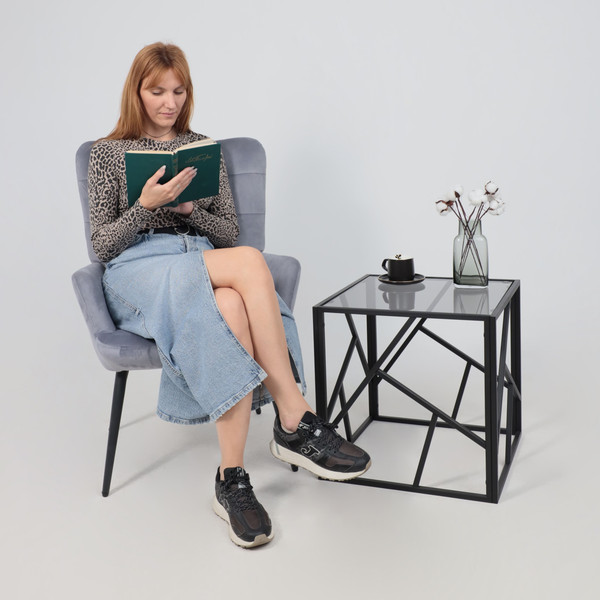 Изображение товара Кресло мягкое AksHome Oda (серый велюр HCJ-40/черный)